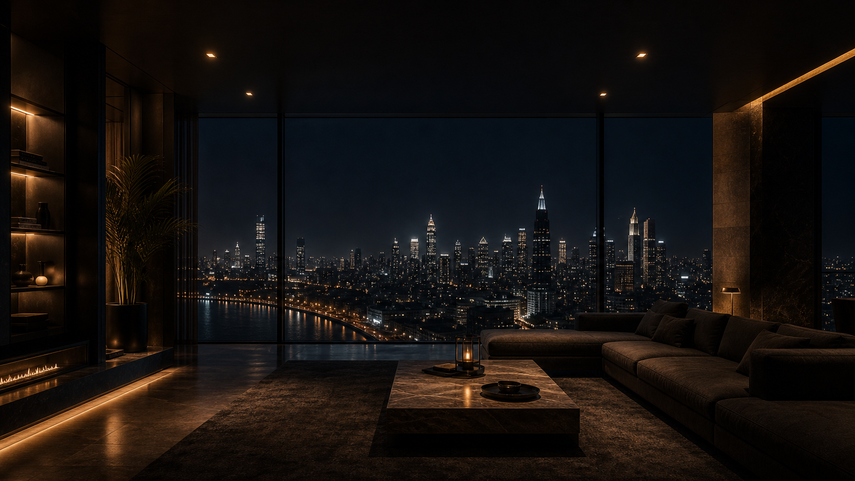 City skyline seen from a private residence